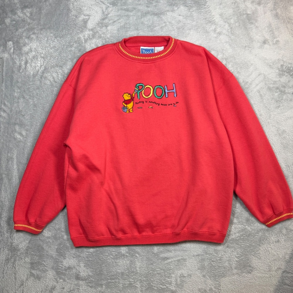 Vintage Disney Pooh Sweatshirt Womens 2X Red Embroidered Winnie The Pooh 90s